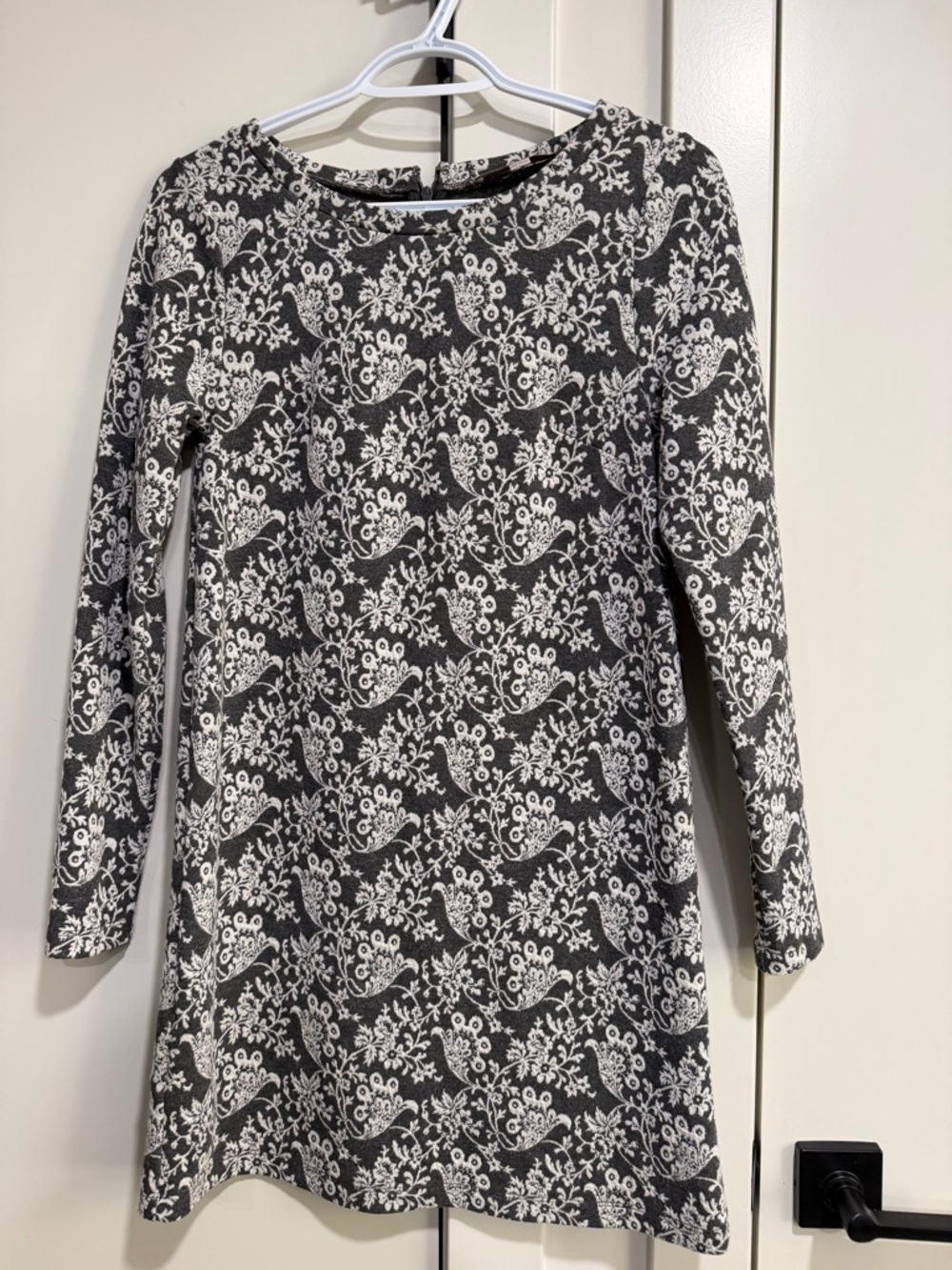 LOFT Gray & White Floral Long-Sleeve Dress